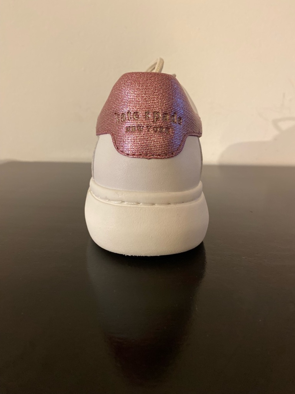 Kate Spade White Leather Sneakers with Pink & Burgundy Stripes - Picture 3 of 11
